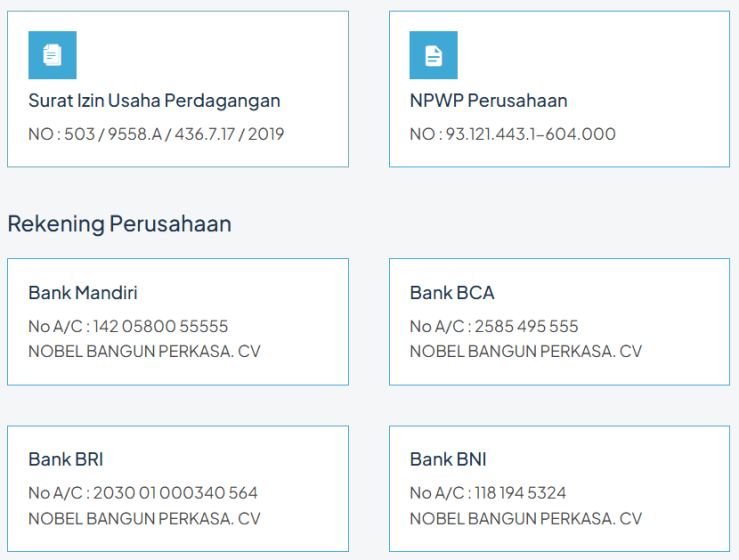 legalitas dan rekening perusahaan pt nobel bangun perkasa